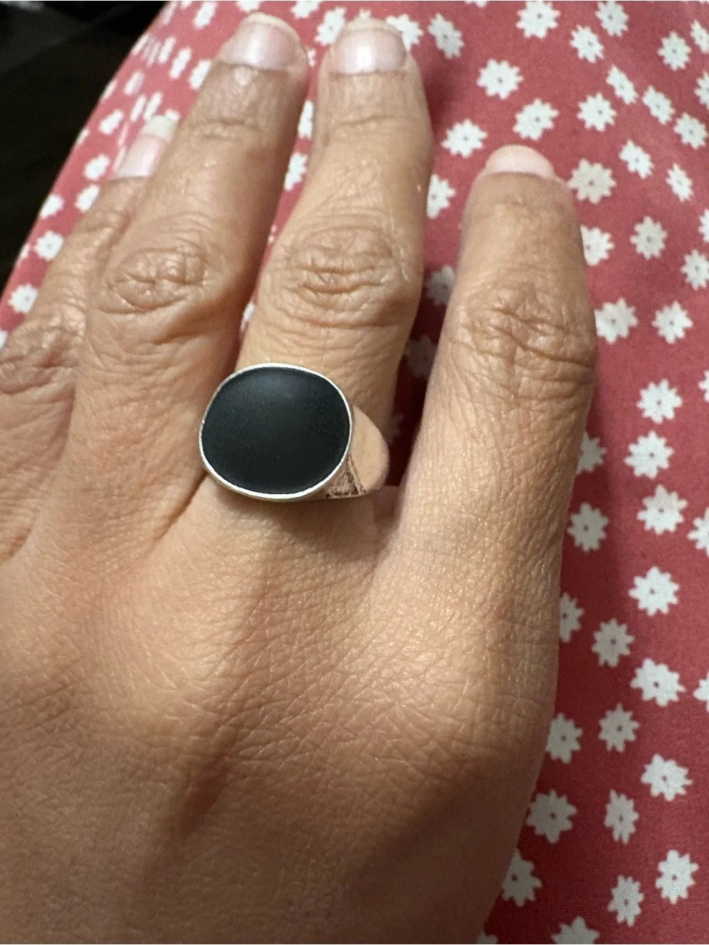 Minimal Black Onyx Circle Ring in Silver Tone - Men’s Jewelry size 7